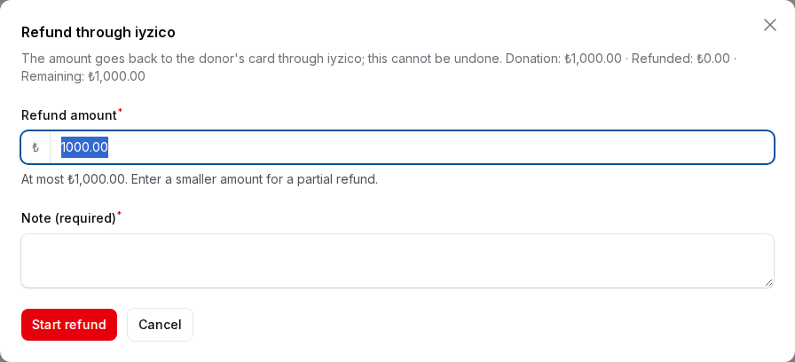 Refund via iyzico window