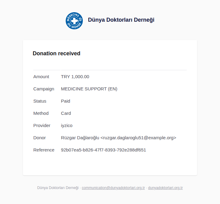 Donation received notification