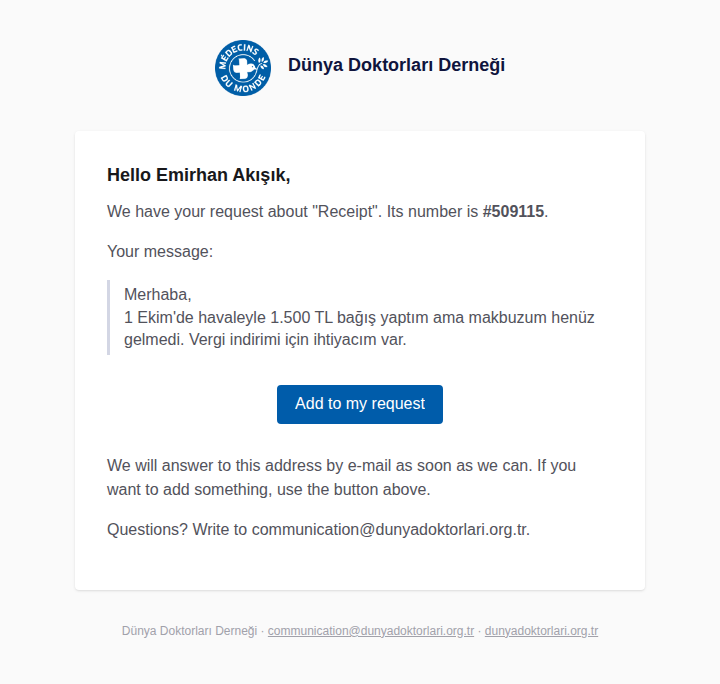 Support request received