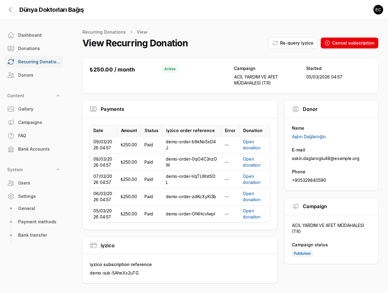 Recurring donation page