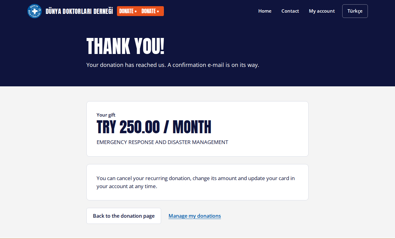 Thank-you page when monthly giving starts