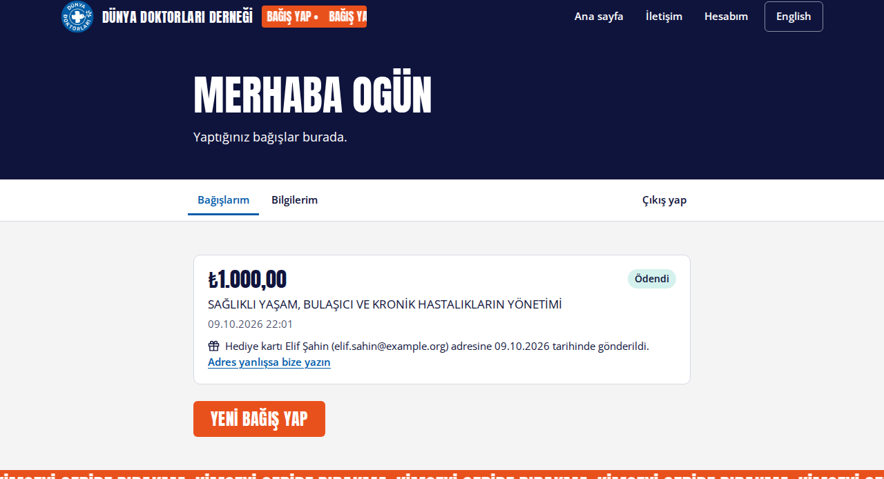 Hesabım: hediye kartının kime gittiği