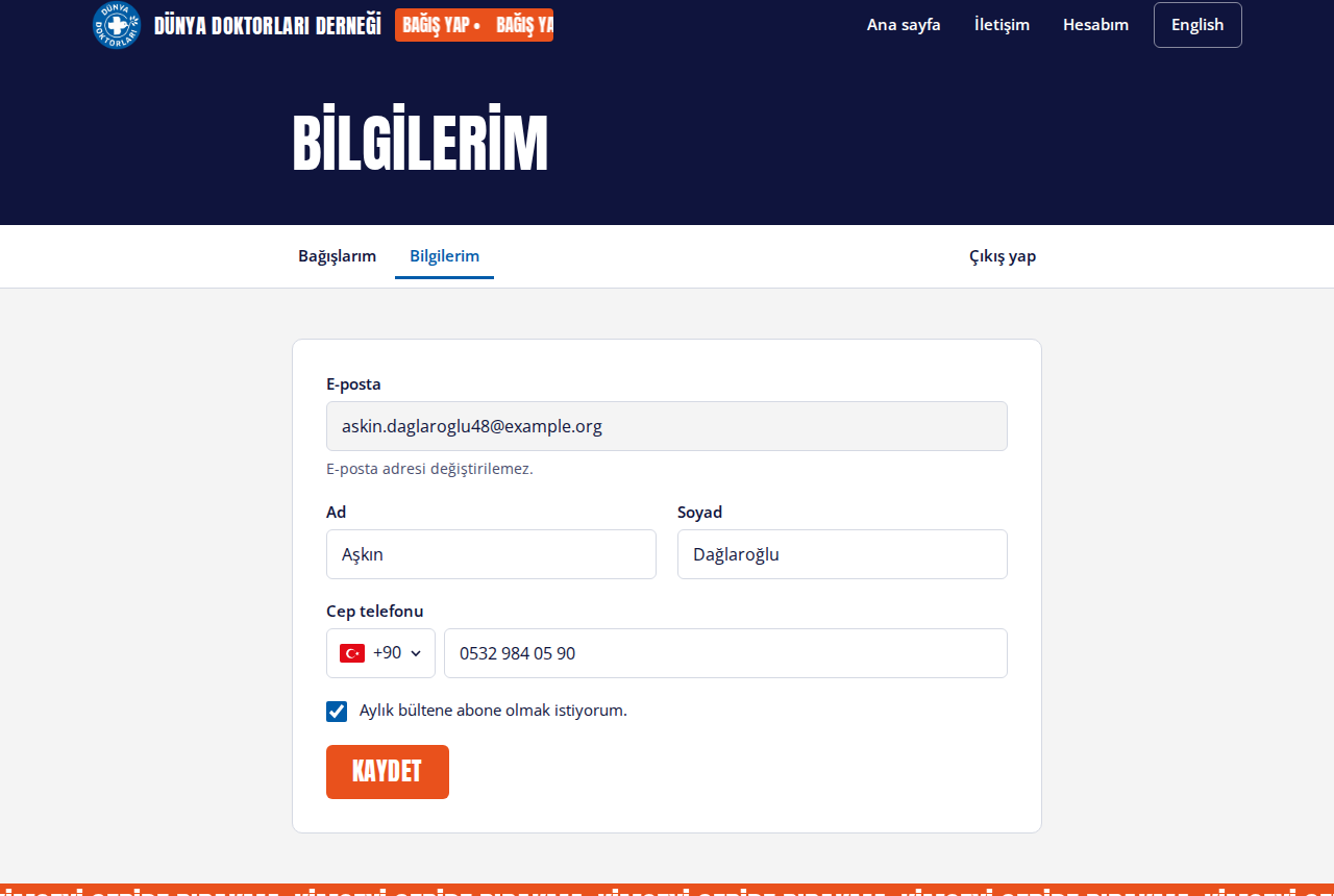 Bilgilerim sayfası