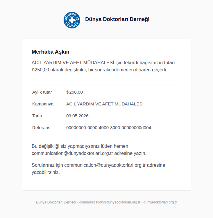 Tutar değişti