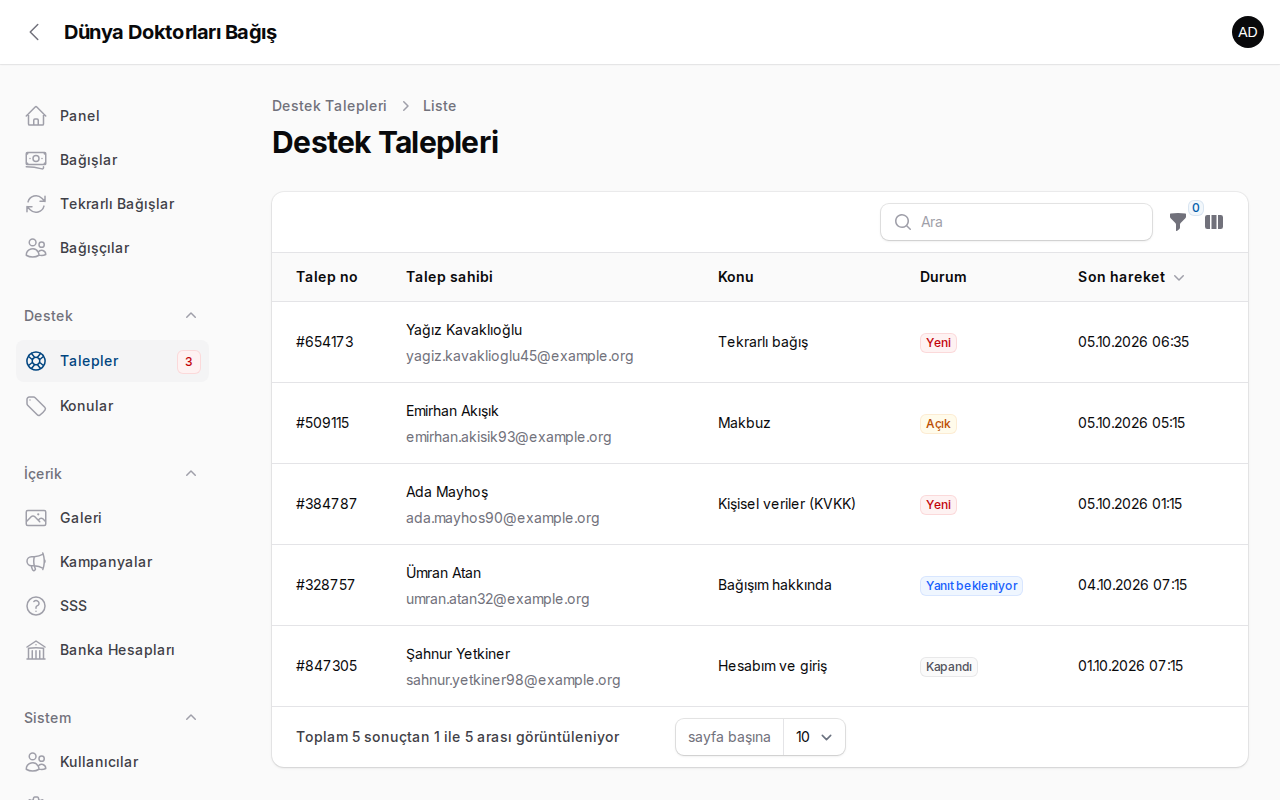 Destek talepleri